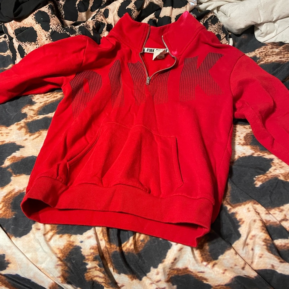 Red Quarter-Zip Sweatshirt small pink brand